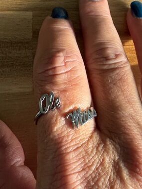 Silver 'Ole Miss' Script Adjustable Ring - Women's Jewelry